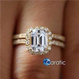 Diamond 2 CT Emerald Cut Wedding Ring With Band